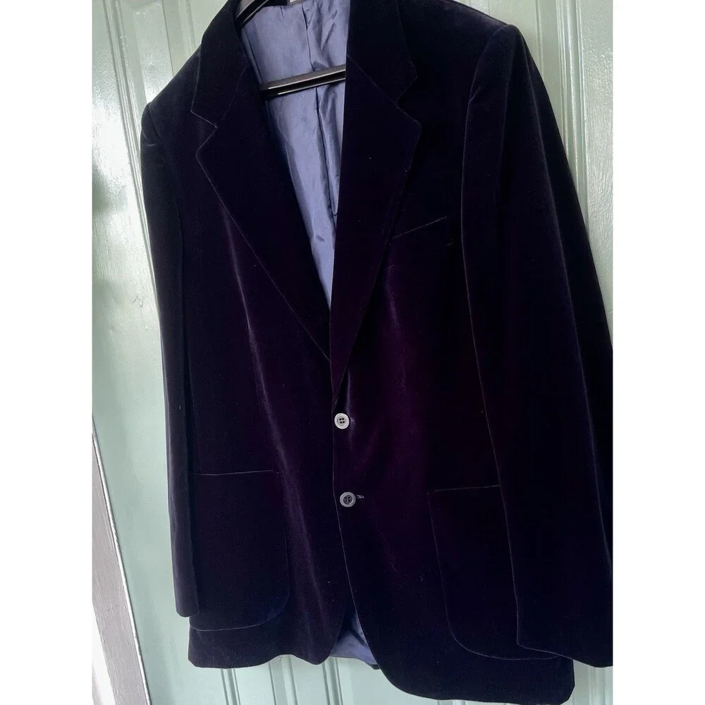 Yves Saint Laurent Sz42 Midnight Blue Velvet 2 button Smoking Jacket Vintage